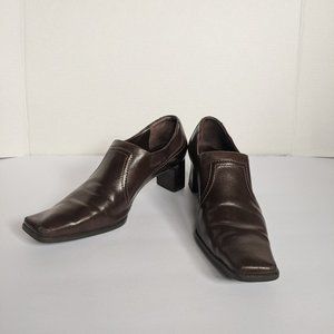Franco Sarto Brown Heeled Slip-on Loafers Size 6